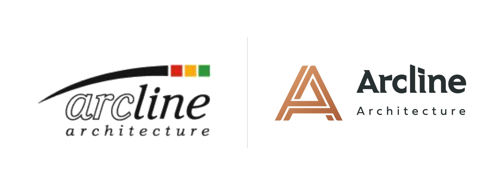 The Arcline Architecture logo before and after the 2019 rebrand